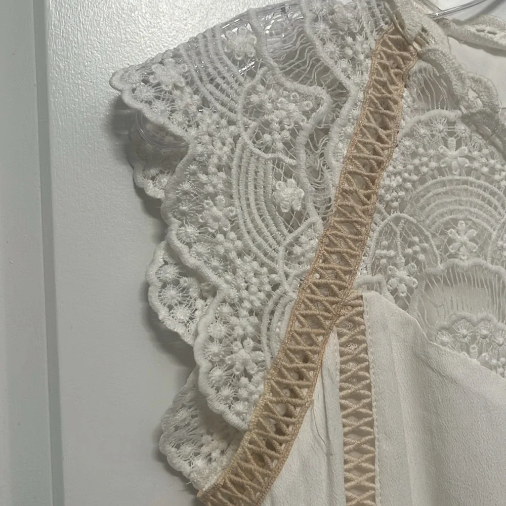 Anthropologie En Elly White Tan Lace Blouse Cottage Romantic Size XS - Picture 6 of 9